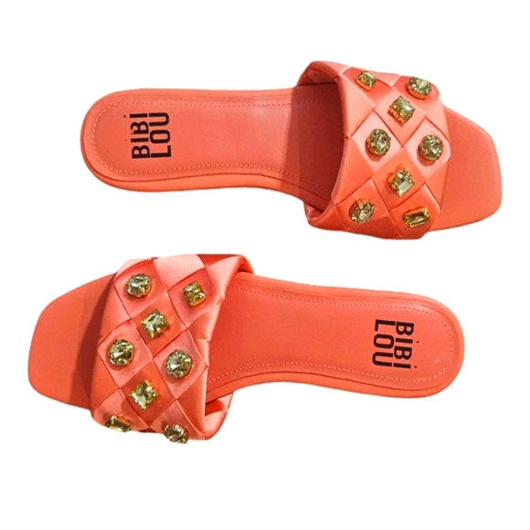 BIBI LOU x Anthropologie satin woven embellished Square toe Orange Sandals - Picture 5 of 16